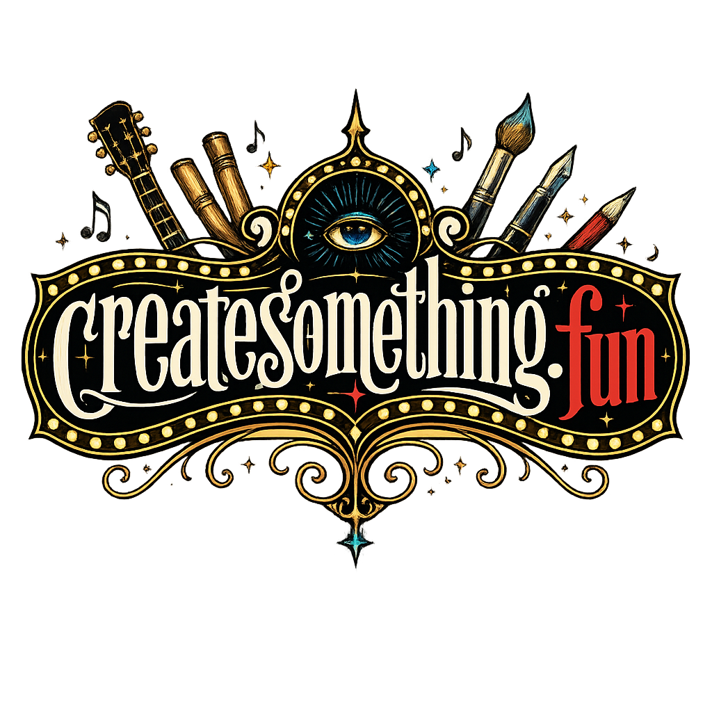 Create Something Fun — an ornate hand-drawn studio marquee
