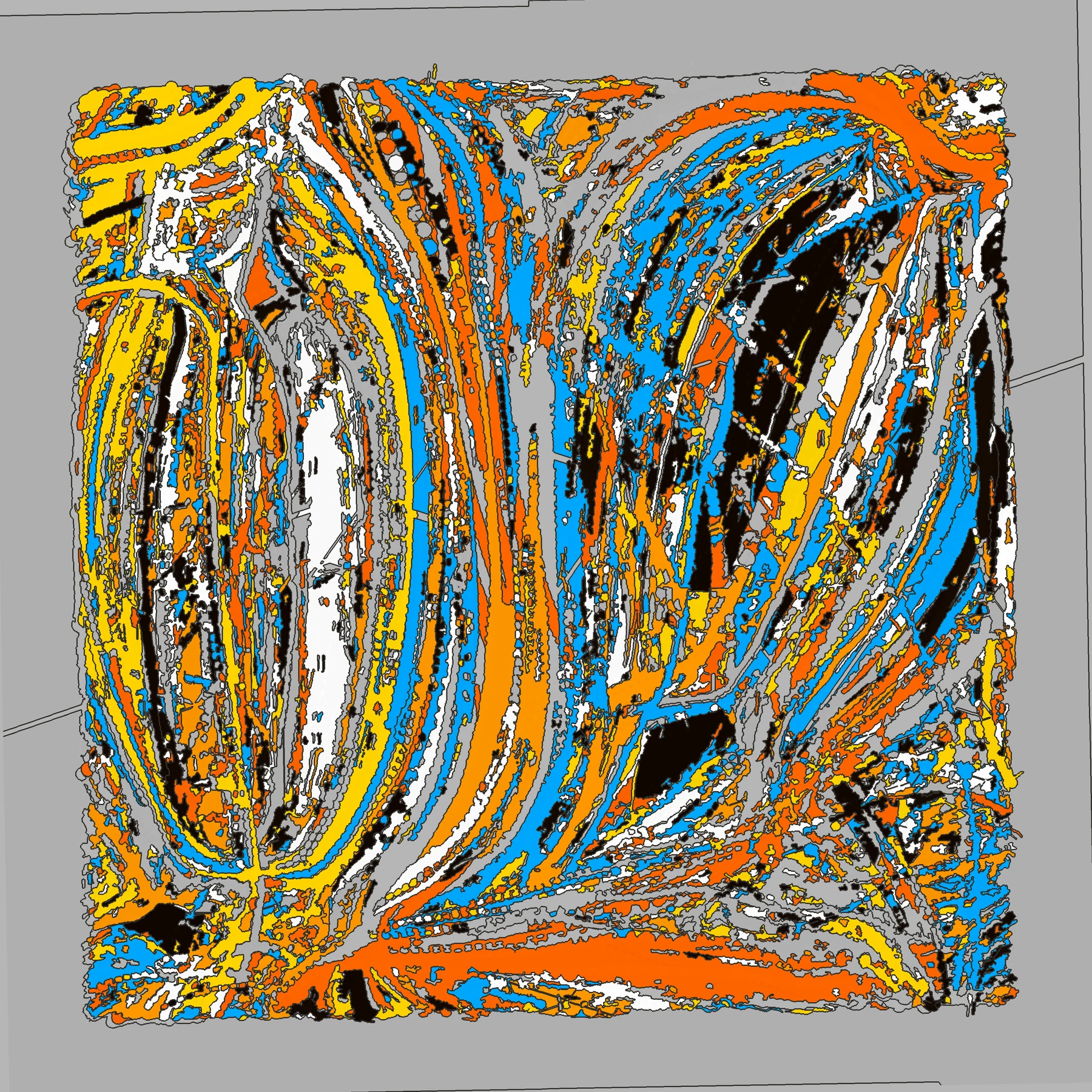 Interlocking orange and blue Abstractifier currents
